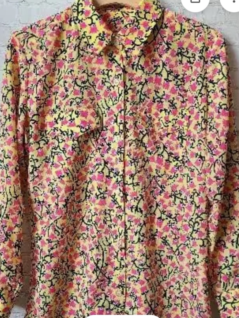 LILLY PULITZER! Floral Button-Up Shirt in Yellow, Pink & Black blouse! L